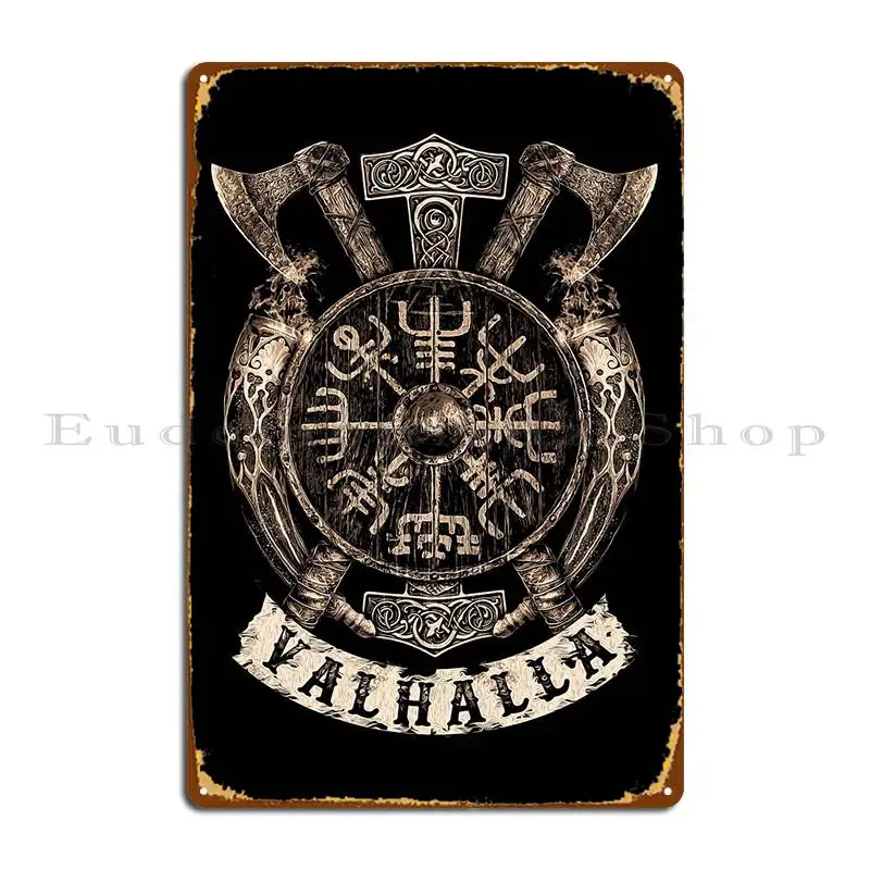 Viking Vegvisir Shield Metal Plaque Wall Decor Funny Printed Mural Cinema Tin Sign Poster