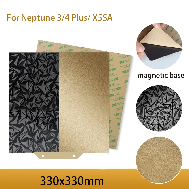 

ENERGETIC PEO Plate Elegoo Neptune 3/4 Plus Build Plate Textured Pei Sheet 330x330mm Double Side Spring Steel Sheet