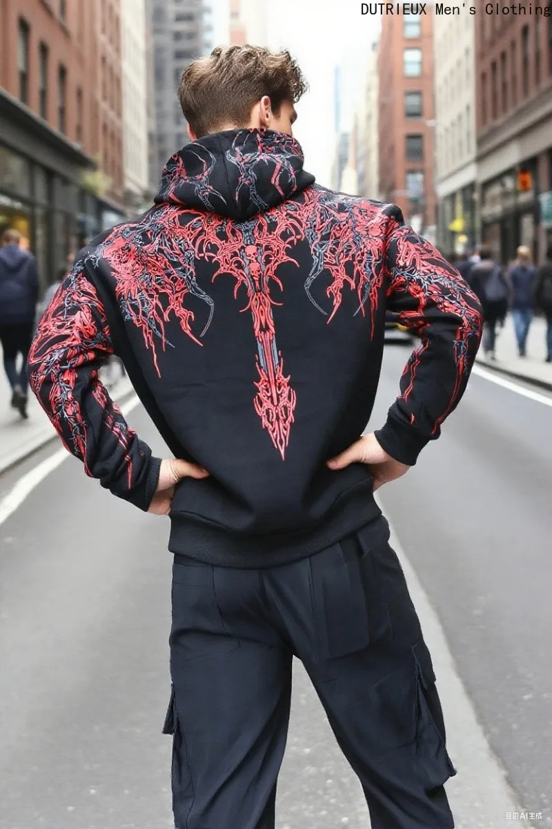 【Envio rápido】 Moletom com capuz masculino outono/inverno Dark God Personality, tamanho extra grande, moletom solto e confortável de manga comprida