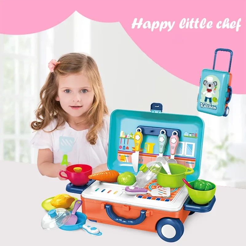 Casa de juegos de simulación para niños, juguete de cocina, herramientas portátiles de belleza para niñas, utensilios de cocina, vajilla, cubierta de carrito, Kit médico