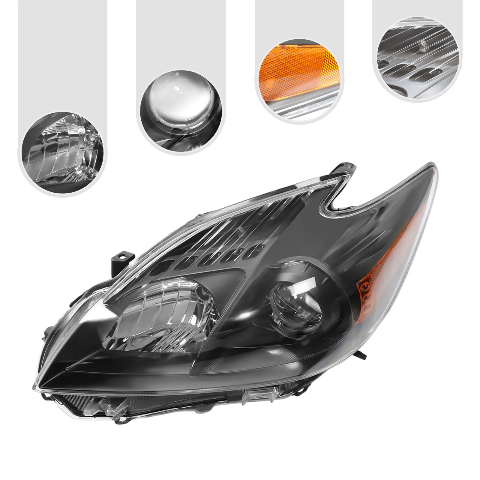 Conjunto de faro izquierdo negro compatible con Toyota Prius 2010-2011, faro de proyector de lado izquierdo negro de tipo halógeno duradero
