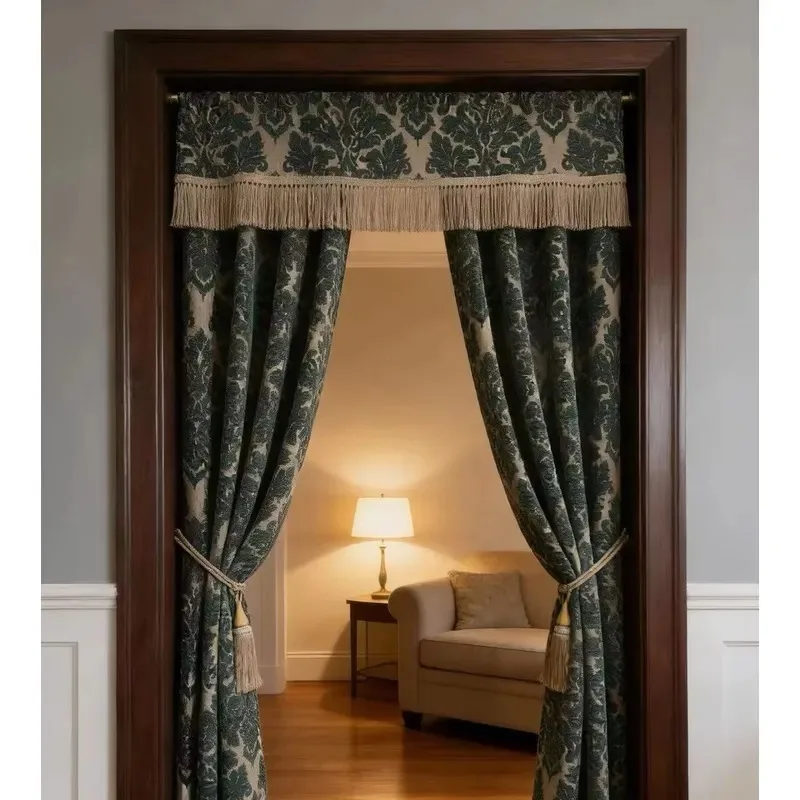 European High End Blackout Curtains High Precision Embossed Jacquard Fabric for Living Room Green
