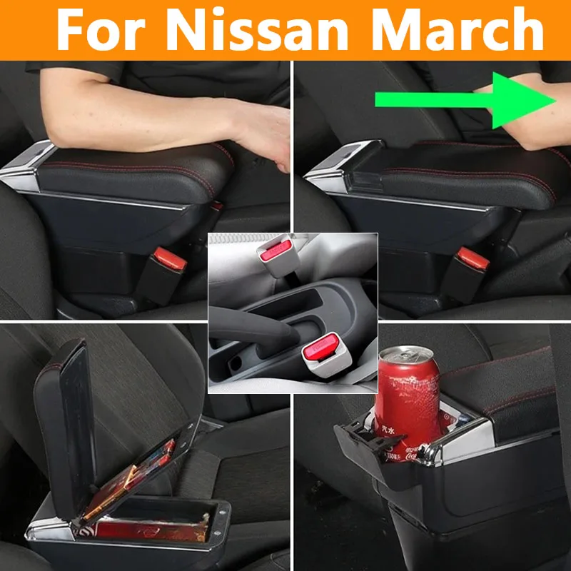 

Armrest for Nissan March Interior Center Console Storage Box with Cup Holder 2010 2011 2012 2013-2024 Car Interior Accessories