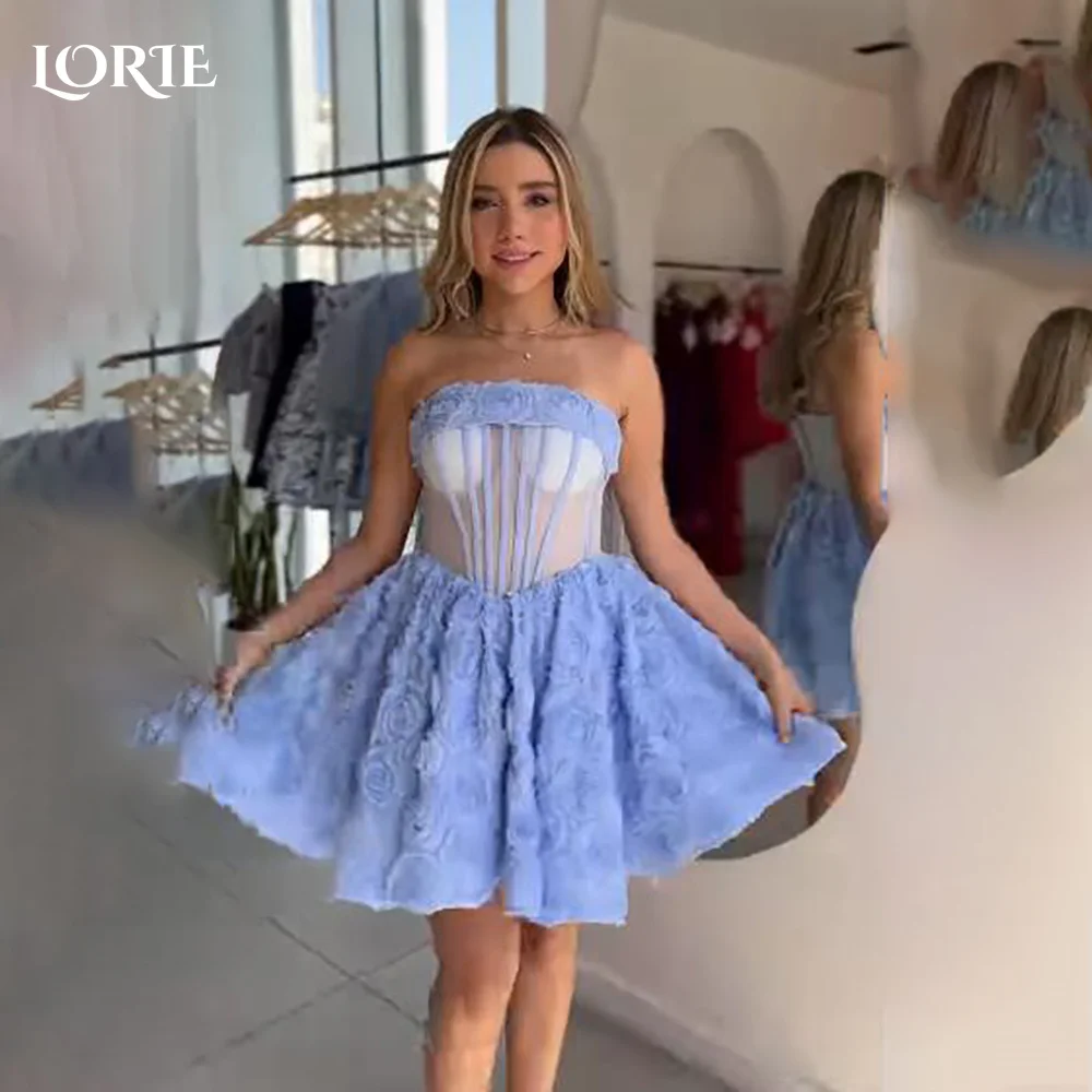 

LORIE Sexy Mini Homecoming Dresses 3D Flowers Boat Neck A-Line Ball Bobycon Illusion Mini Prom Gown Party Gowns Customized 2026