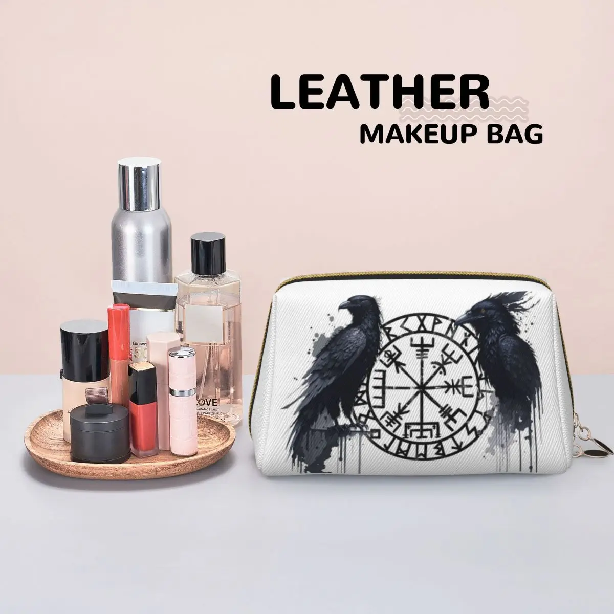 Mystic Symbols Devil And Vegvisir Gothic Pentagram And Viking Compass Women Cosmetic Bag Travel Makeup Organizer Pouch Toiletry
