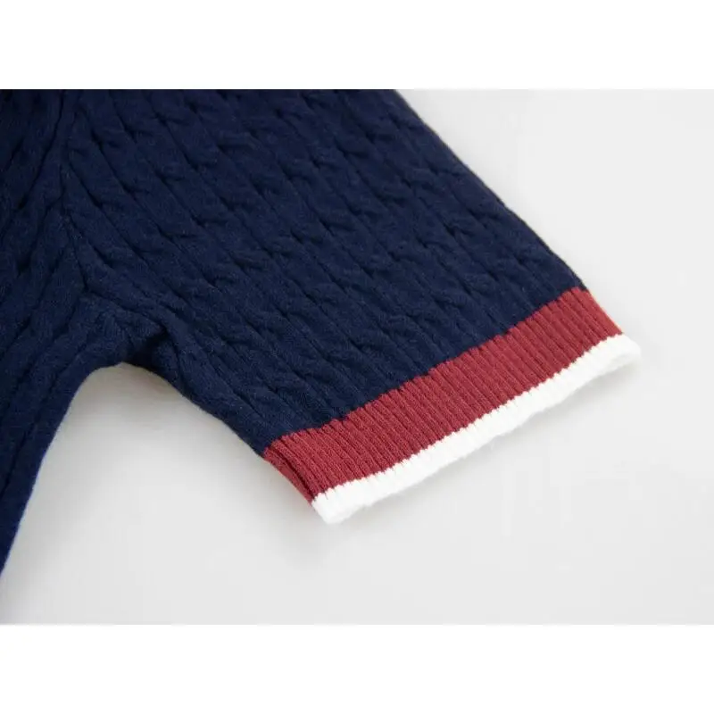 RHCH Damen Strick-Poloshirt Kurzarm Zopfmuster Besticktes Logo Kontrast-Kragen Lässiges Elegantes Sommer-Oberteil – Detail 6
