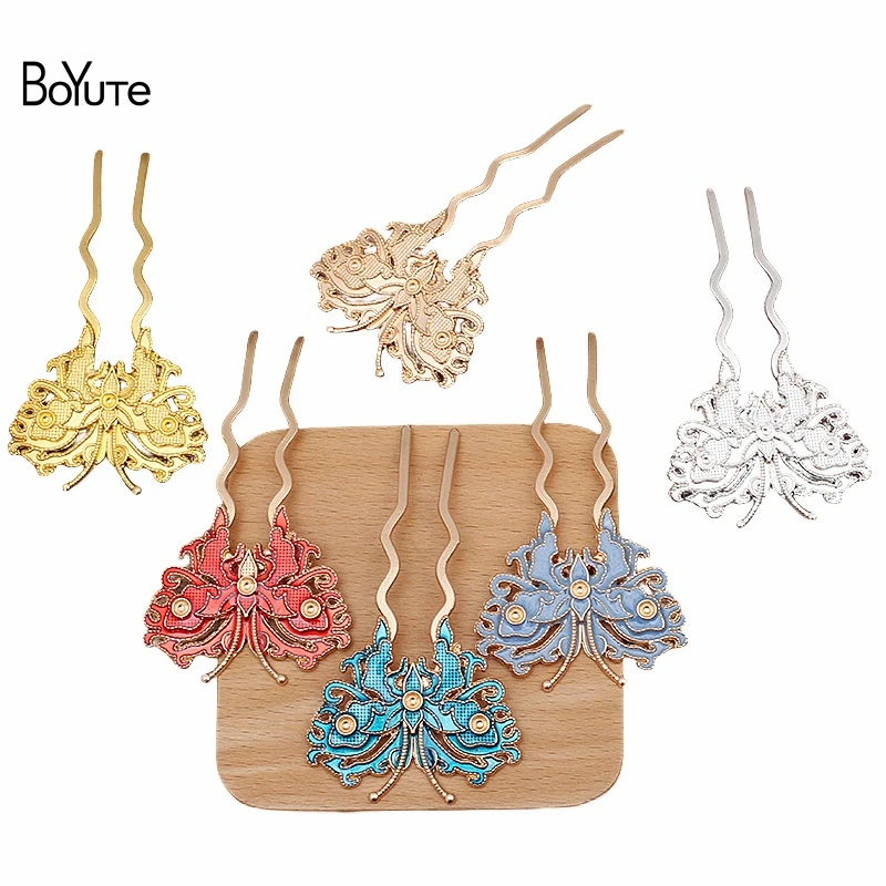 BoYuTe (10 Pieces/Lot) Alloy Butterfly Hair Fork Hairpin Materials Handmade Diy Hair Jewelry Accessories