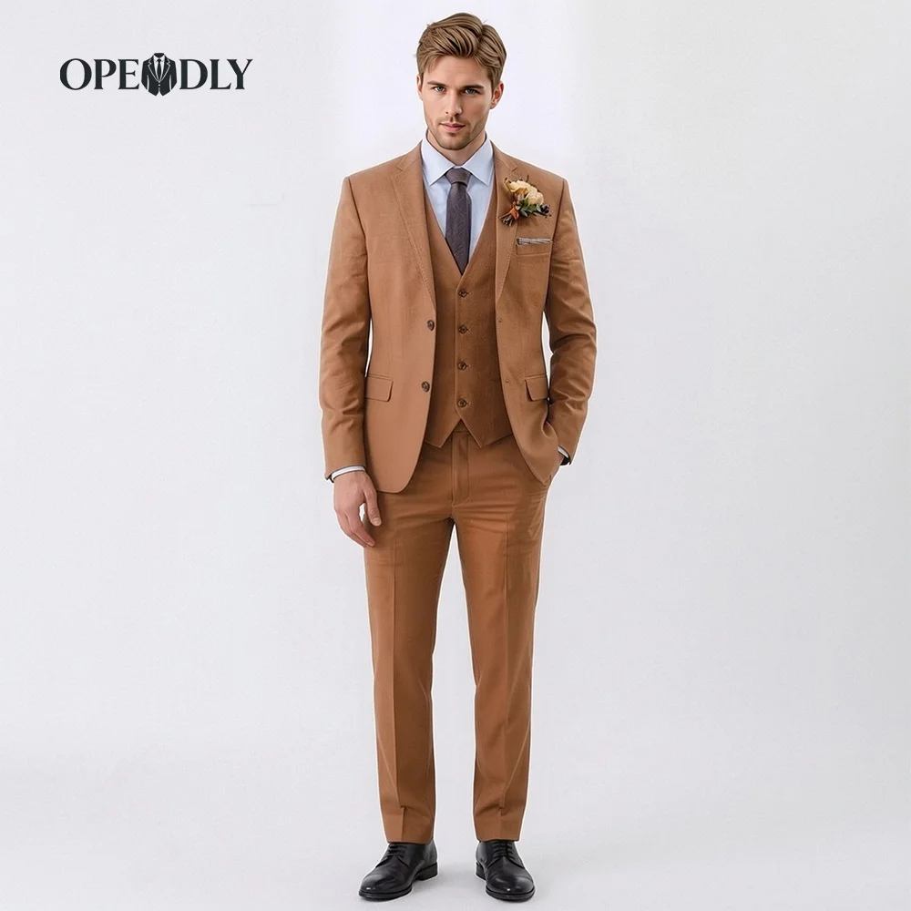 

OPEODLY Men's Slim Fit 3 Piece Tuxedo Suit One Button Blazer Jacket Vest Pants Set for Formal Wedding Business Occasions