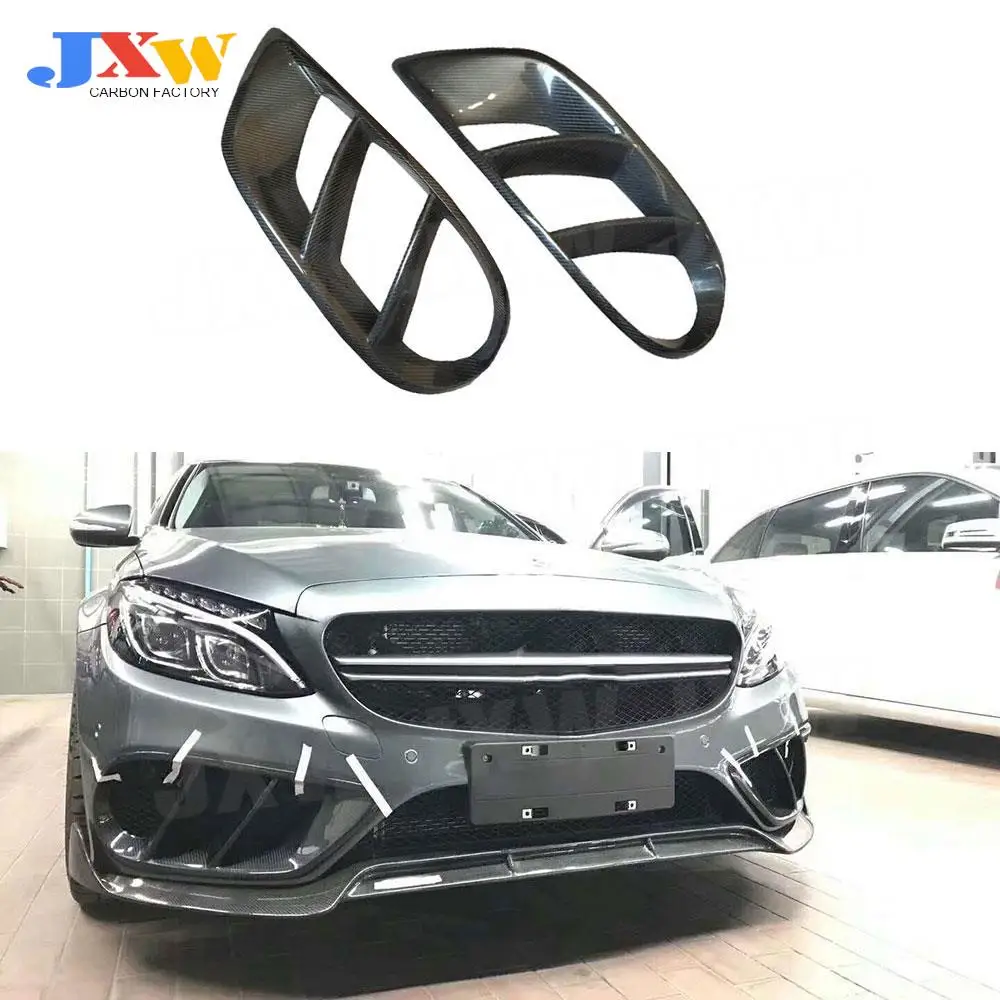 

For C Class Carbon Fiber Front Bumper Air Vent Cover Trim For Benz W205 C43 AMG C200 Sport 2015-2018 Foglamp Mesh Grill FRP