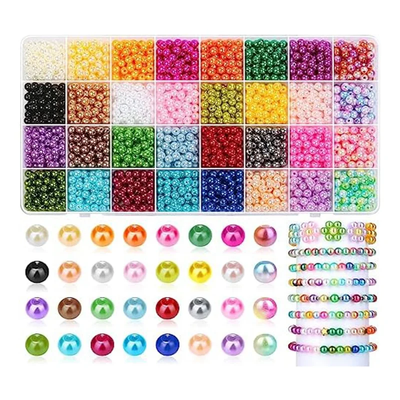 CXZD-Pearl Beads for Making, 32 Colors Pearl Beads with Holes, 1920Pcs 6mm