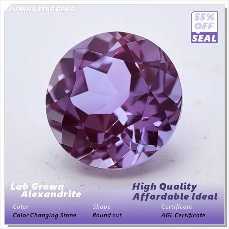 

Lab Grown Alexandrite Stone Round Cut change from Green to Purple High quality for Jewelry Making Selectable AGL Certificate x