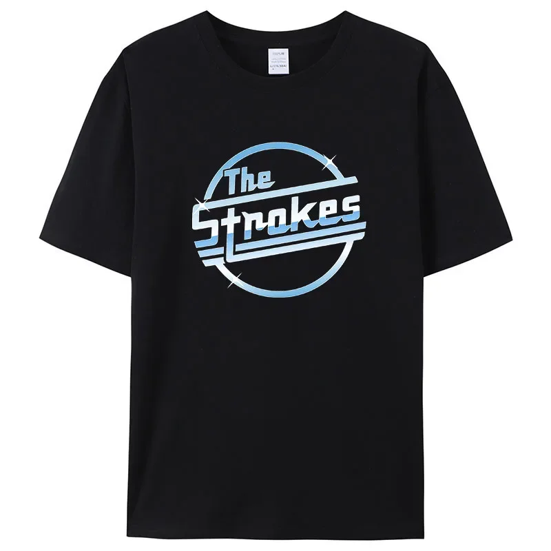 Herren Baumwoll-T-Shirt Sommer-Oberteile The Strokes T-Shirt Herren Indie Rock Band Kurzarm Größere Größen Homme Schwarzes Top Drop