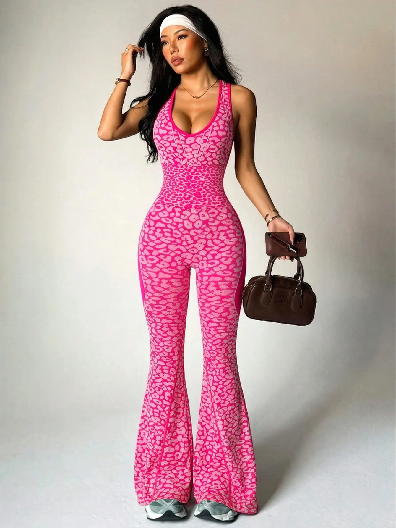Nahtloser Yoga-Overall mit Leopardenmuster und überkreuztem Rücken für Damen, Fitness-Sport-Jumpsuit – Detail 15