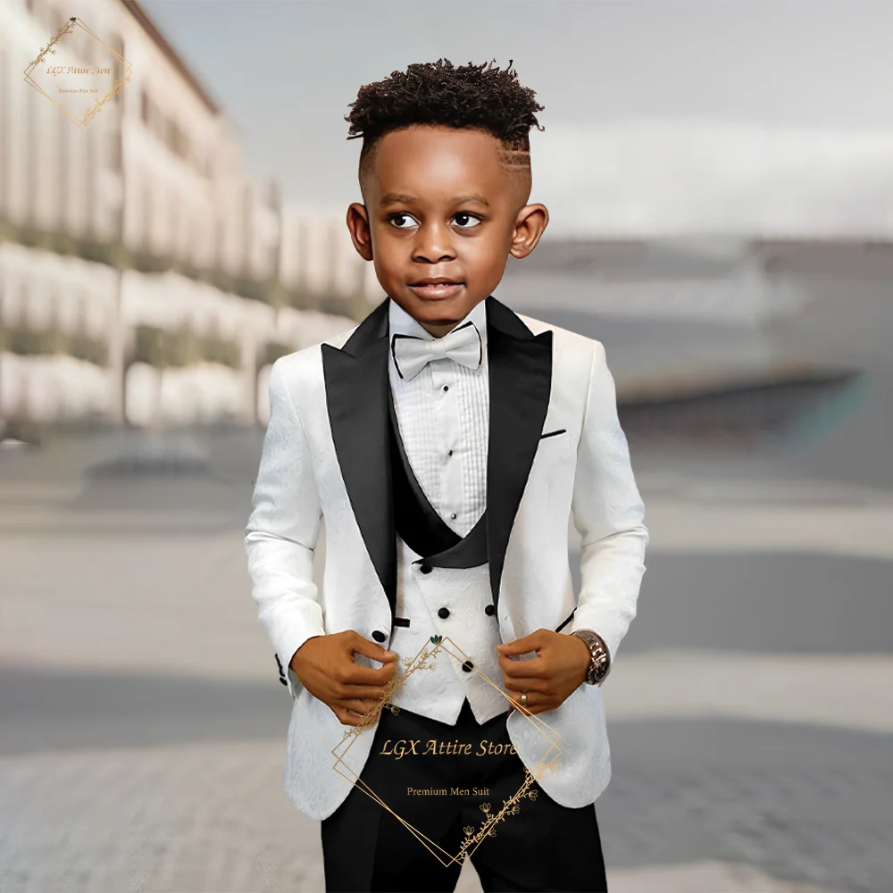 

Boy's Satin Notch Lapel Jacquard Suit 3-Pc – Handcrafted Custom Design, Perfect for Graduations, Awards & Formal Dinners