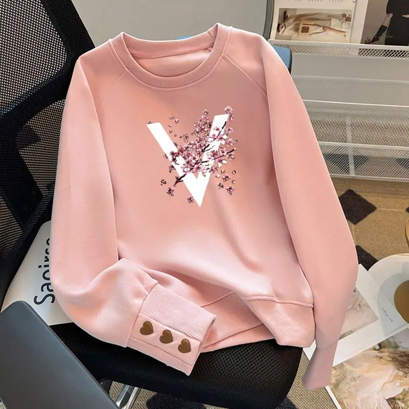 

Women's Autumn and Winter NewFashion Elegant Round Neck Long Sleeved Solid Color Printed Sweater Casual Versatile Commuter Tops