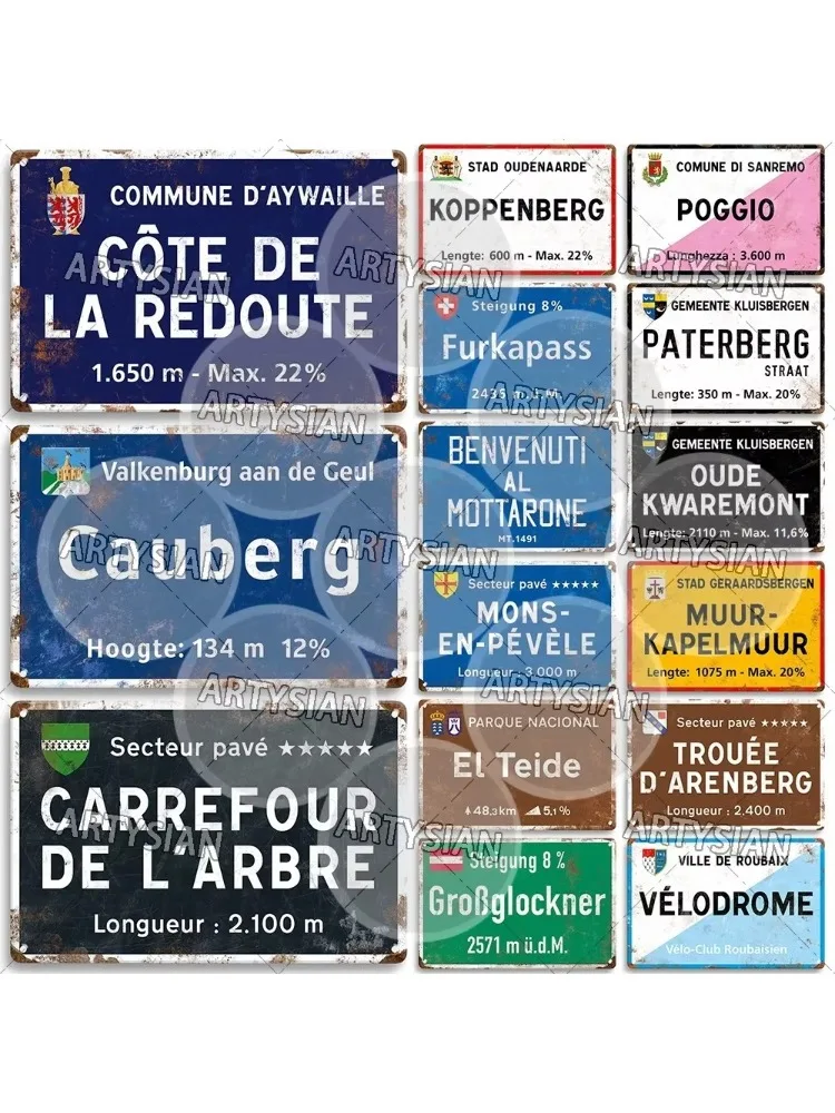 AliExpress HELLOYOUNG VintageVeloArty Metal Plaque-Tour De France-Inspired - Showcases Austria, Italy Signs&Alpe D'Huez-Great for Cycling-Themed Rooms