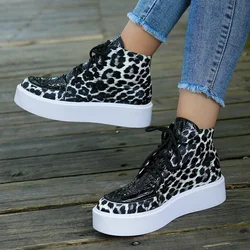 Woman Vulcanize Shoes Couple Sneakers Men Platform Flats Boots Casual Urban Fashion Leopard Print Trendyol Trainers Footwear