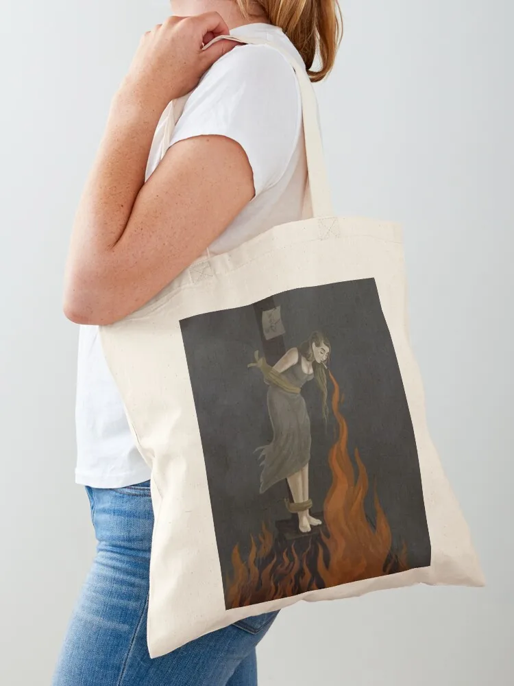 

Salem Witch burning cigarette fire casting spells Wicca occult black magic occult Tote Bag custom fabric bag