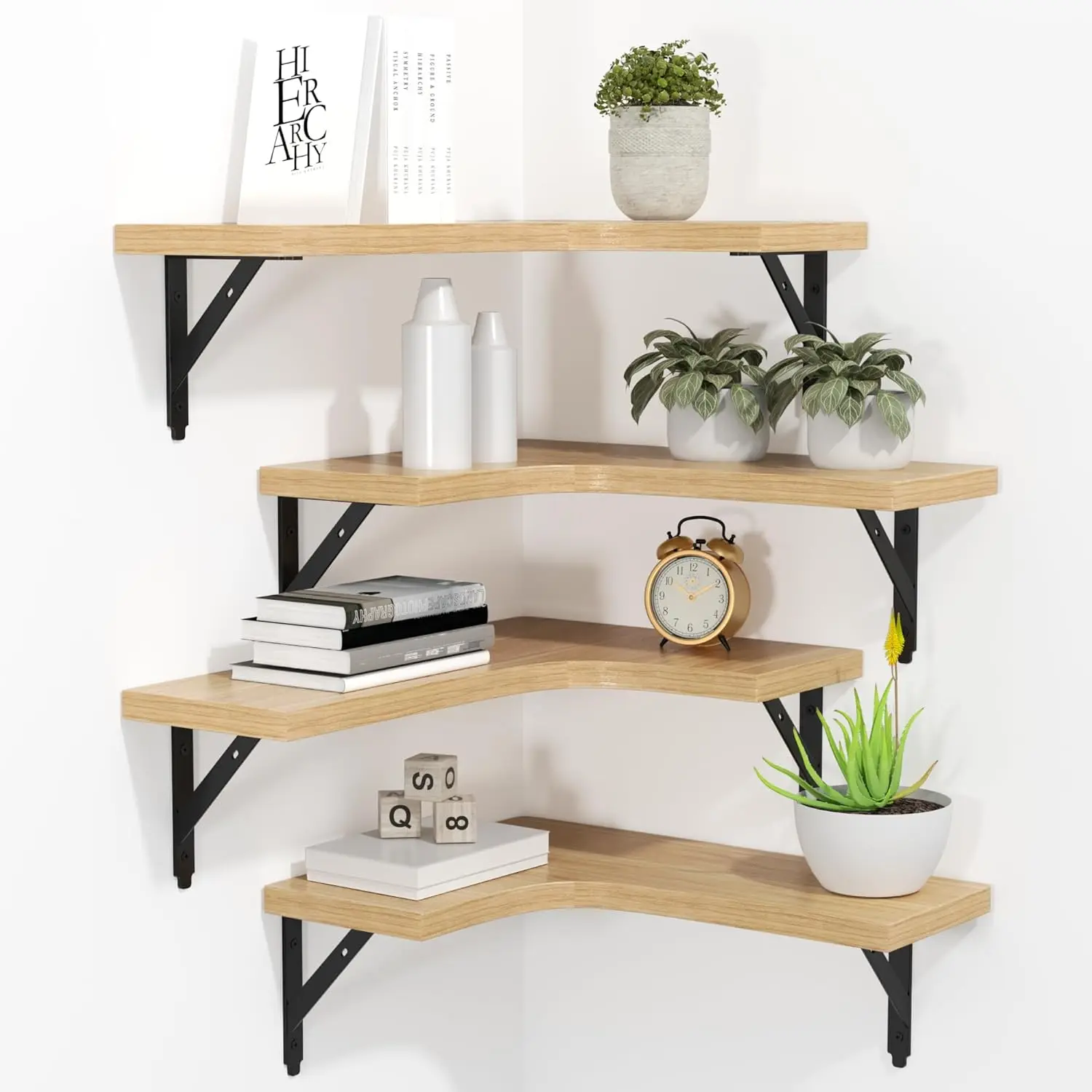 

Corner Floating Shelves Wall Mounted Set of 4, Rustic Wood Storage Display Wall Shelves for Home Decor, Bathroom, Kitch