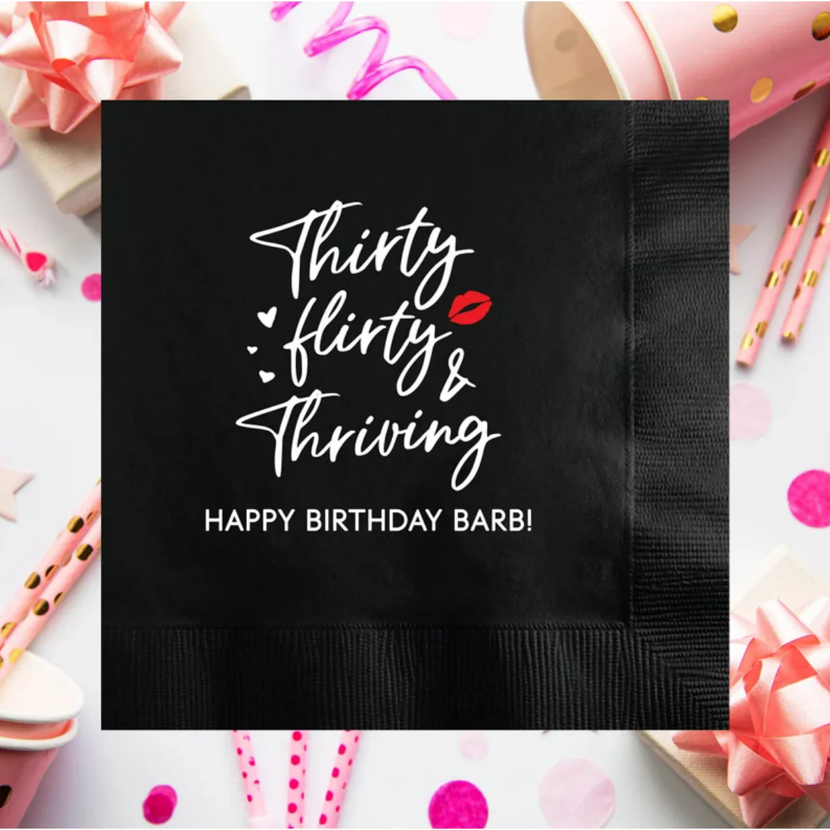 Thirty Flirty Thriving Happy 30th Birthday Custom Napkins, Personalized 30th Napkin, Thirty Party Decoration, Thirty Birthday, 3