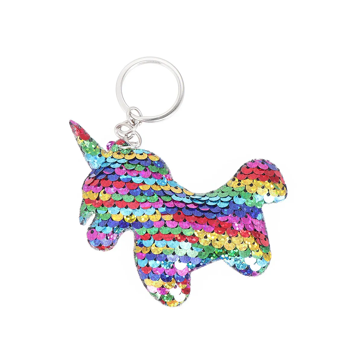 2Pcs Colorful Unicorn Keychains Double-Sided Flip Sequin Design Shimmering Key Holder for Daily Use Travel Party Decoration Gift