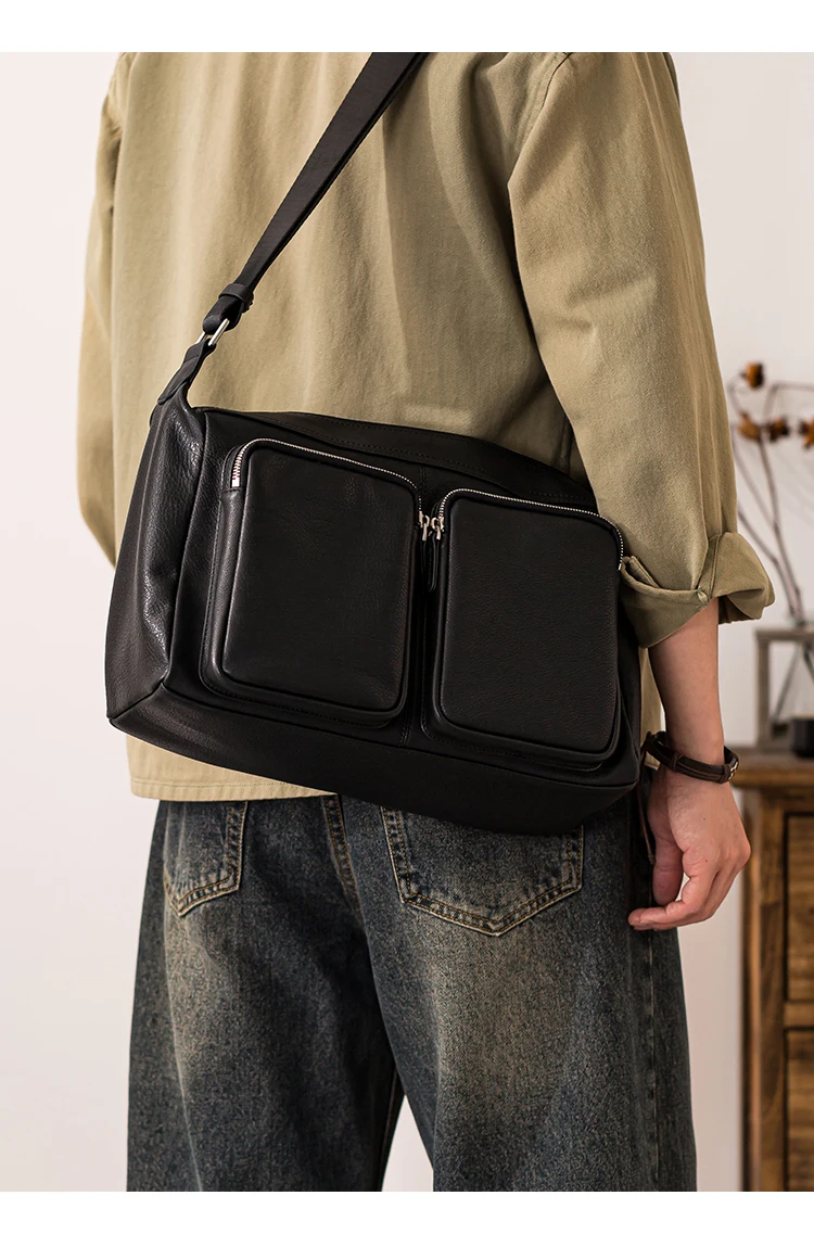 Vintage Casual Hochwertige Echtleder-Herren-Umhängetasche mit mehreren Taschen, handgefertigte Schultertasche aus Rindsleder mit großem Fassungsvermögen – Detail 4