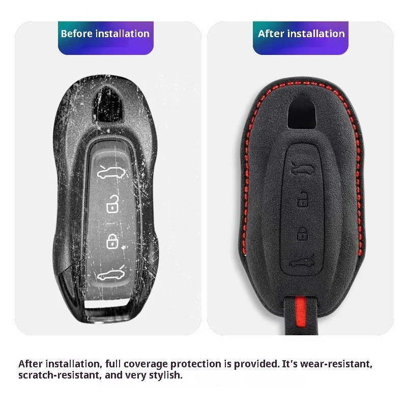 Car Key Fob Cover Fit For Porsche Macan EV Turbo EV Series 2024 2025 Suede 3D Remote Key Case Cover Shell Keychian Holder
