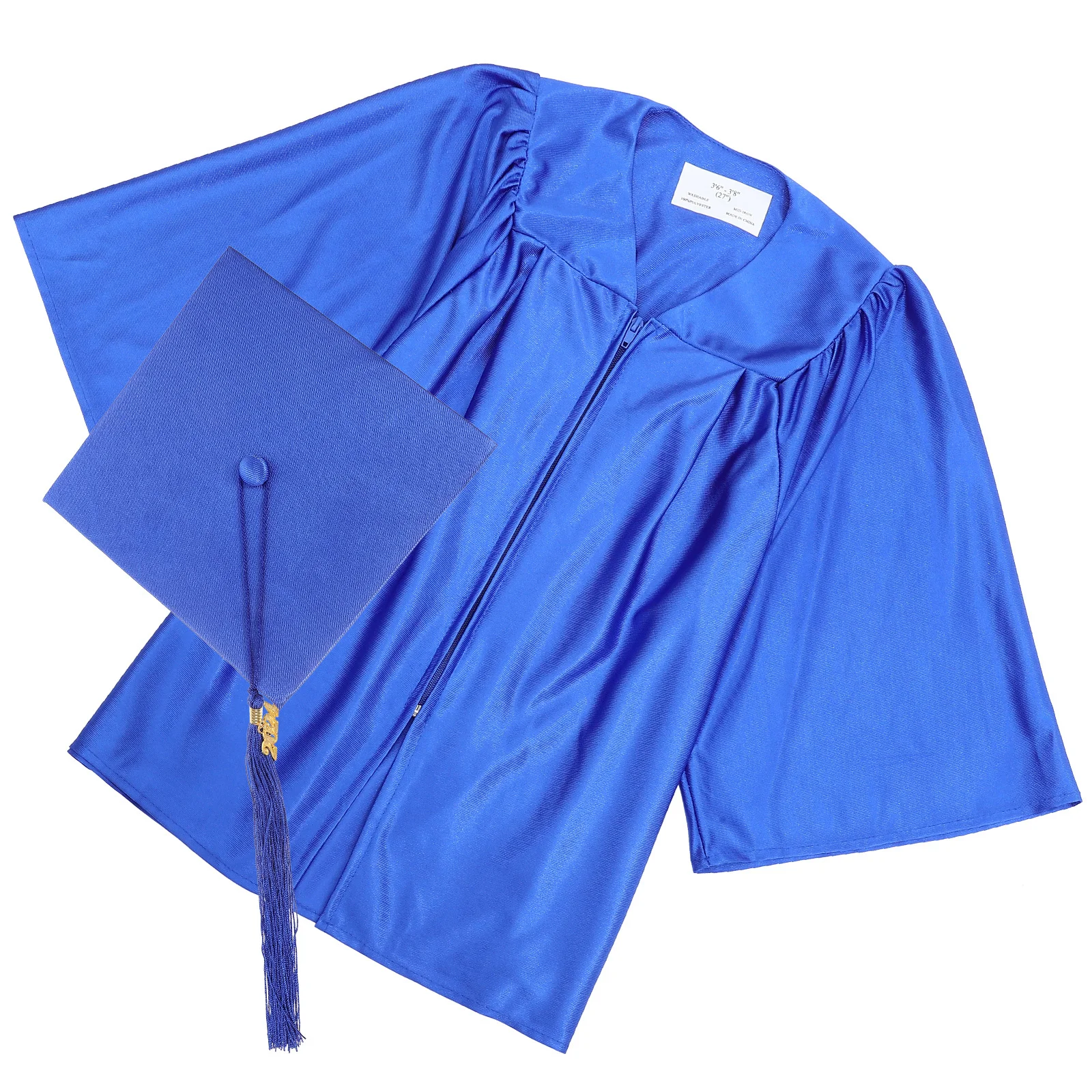 

1Set Kids Graduation Gown Cap 2024 School Ceremony Adjustable Elastic Band Tassel Hidden Zipper Pleated Machine Washable