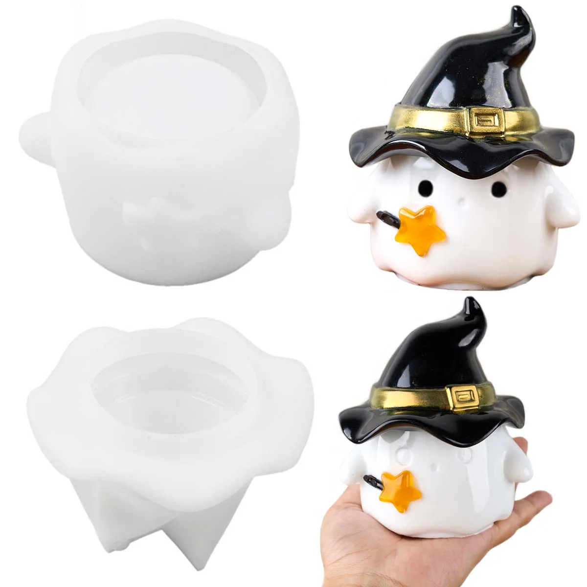 Hat Ghost Candle Jar Silicone Mold DIY Halloween Flowerpot Plaster Resin Jewelry Storage Box Craft Casting Molds Home Decor