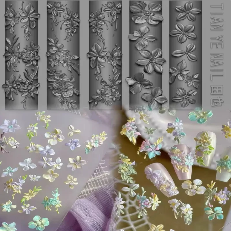 3D‑Floral Silicone Nail Art Mould Stereoscopic Flower Sculpture Mold for DIY Hand‑Made Embossed Floral Nail Decorations Accessories