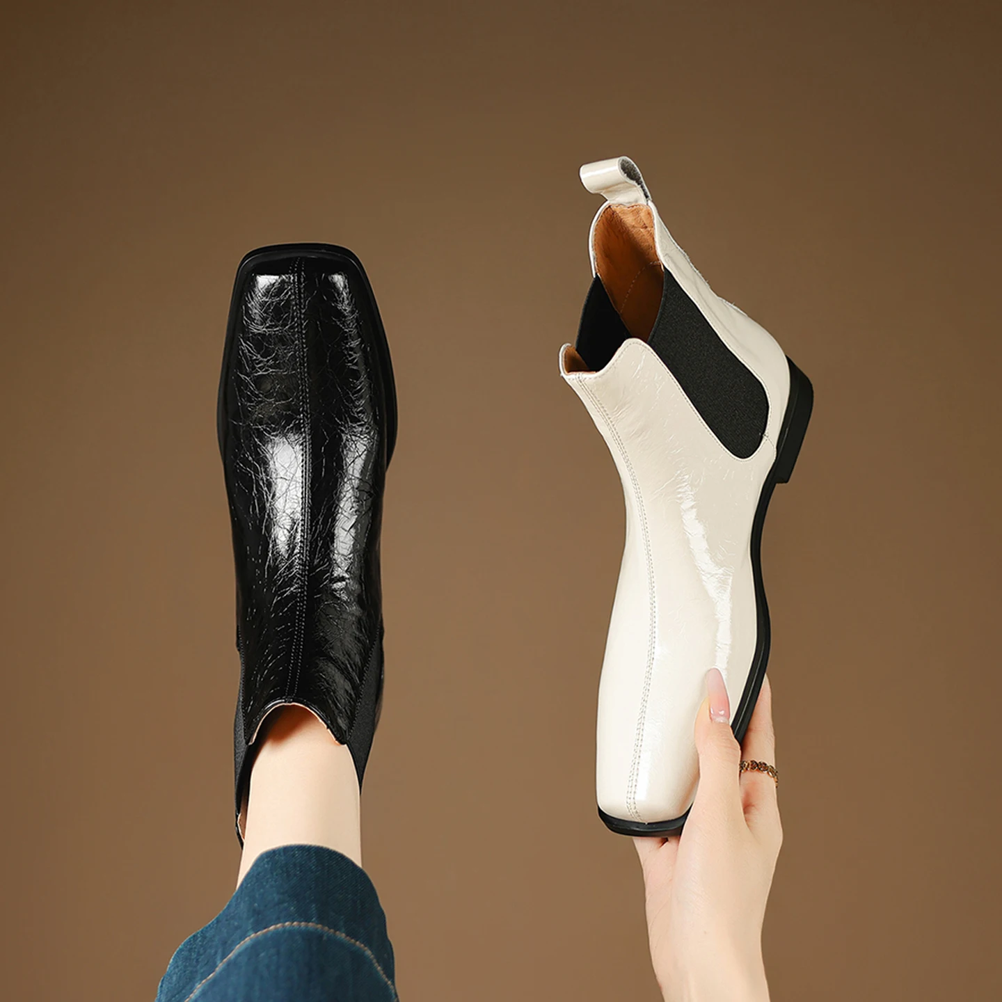 2026 new autumn winter women ankle boots natural leather plus size 22-25cm cowhide square toe low heel chelsea boots fashion