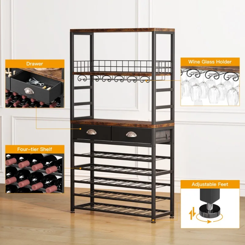 6-Layer wooden cabinets, rectangular drawers with wine racks