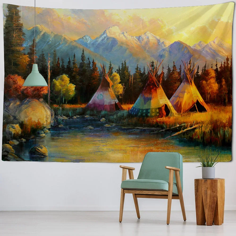 Psychedelic landscape tapestry wall hanging cloth hippie home art decoration background poster living room bedroom decoration