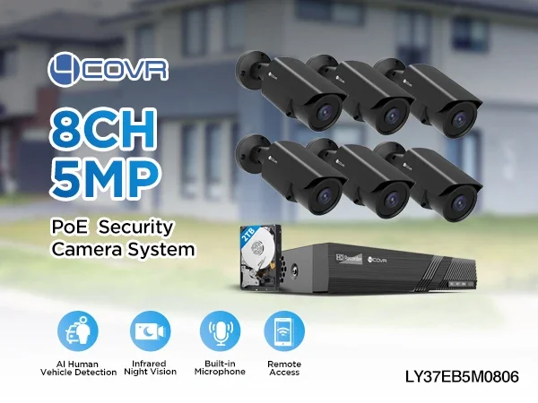 8CH 8MP AI كشف المركبات البشرية نظام الحماية المنزلي 6 قطعة 5MP PoE رصاصة IP كاميرا 2 تيرا بايت HDD 8MP NVR IP67 المراقبة الليلية