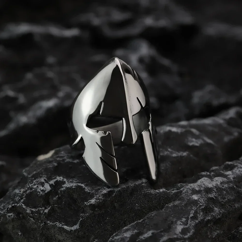 Spartan Warrior Mask Titanium Steel Ring European and American Vintage Style Men\'s Fashion Stainless Steel Ring Accessories