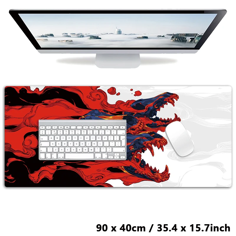 Japanese Demon Skeleton XXL Mouse Pad Black Red Extended Rubber Base Stitched Edge Gaming Pc Desktop Large Mice Pad