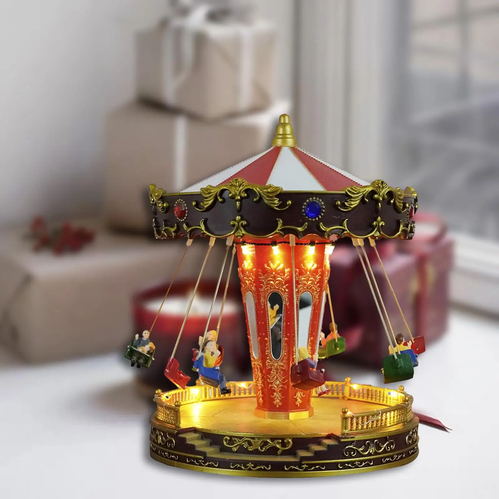 LED Christmas Carousel Decoration with Music and Light Table Centerpiece for Christmas Eve Gifts Ornaments Home Decor Crafts