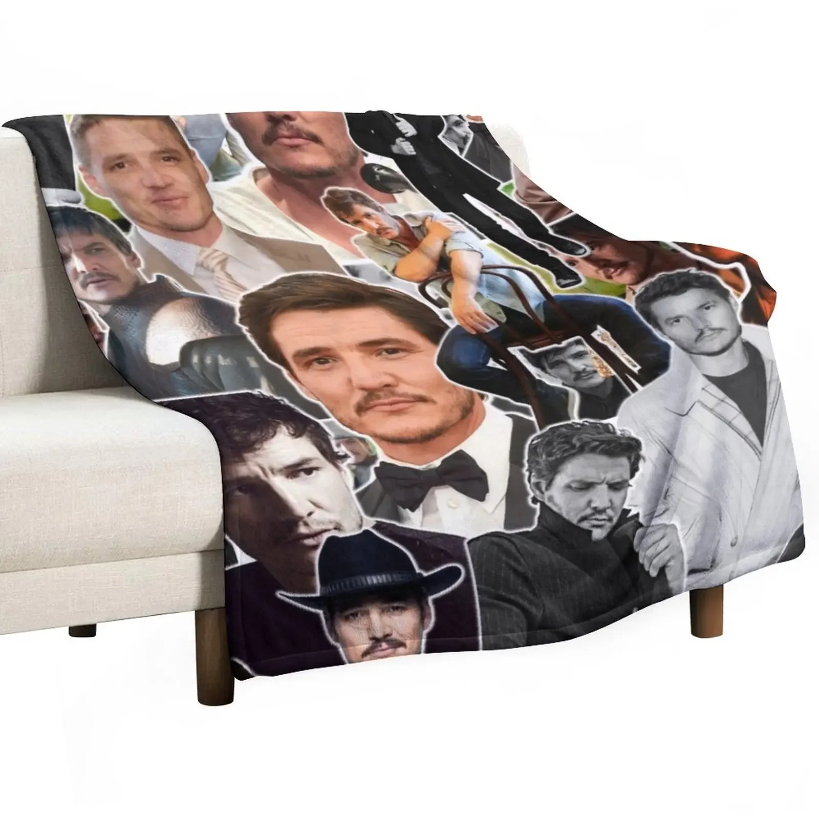 Pedro Pascal Superfine Repetitive Ultimate Photo Collage with White Outlines - 2 Throw Blanket Blanket Luxury Single Blanket