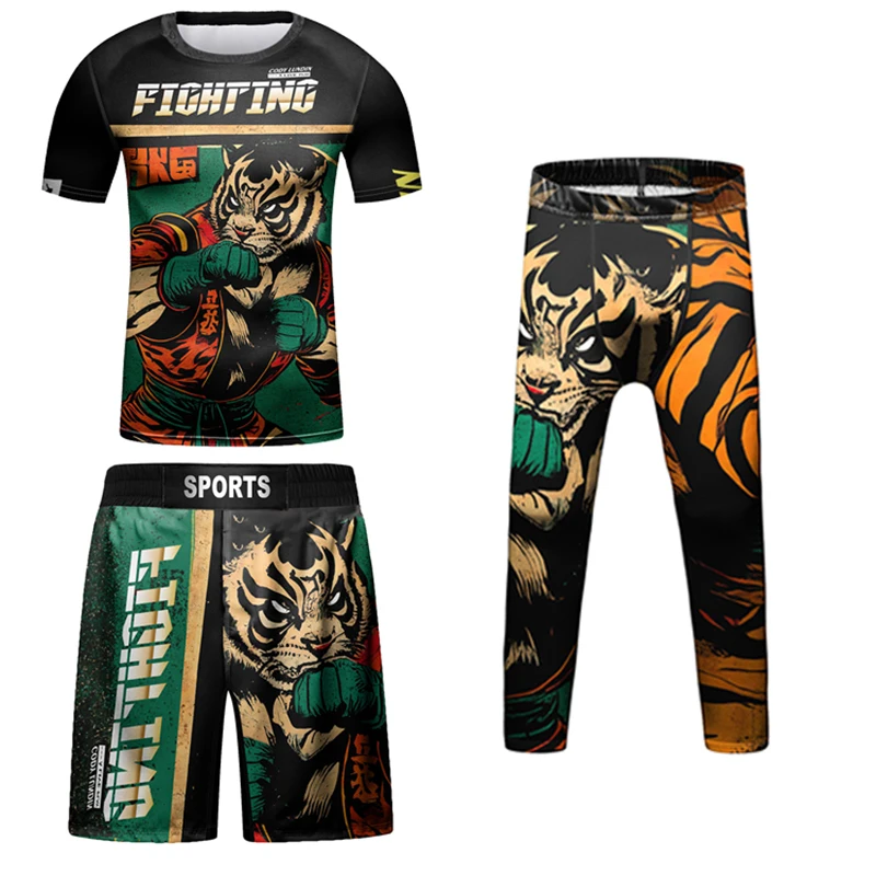 Kids Mma Rashguard T-shirt+Pant Set Bjj  Jiu Jitsu Muay Thai Shorts Children Kickboxing Fighting Sportsuit MMA Boxing Jerseys