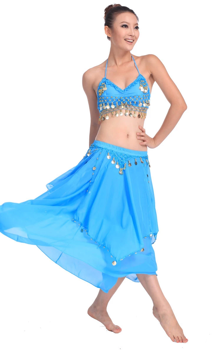 Conjunto de ropa de danza del vientre para niña, traje de bailarina para actuación en escenario, conjunto de 2 piezas (sujetador y falda)