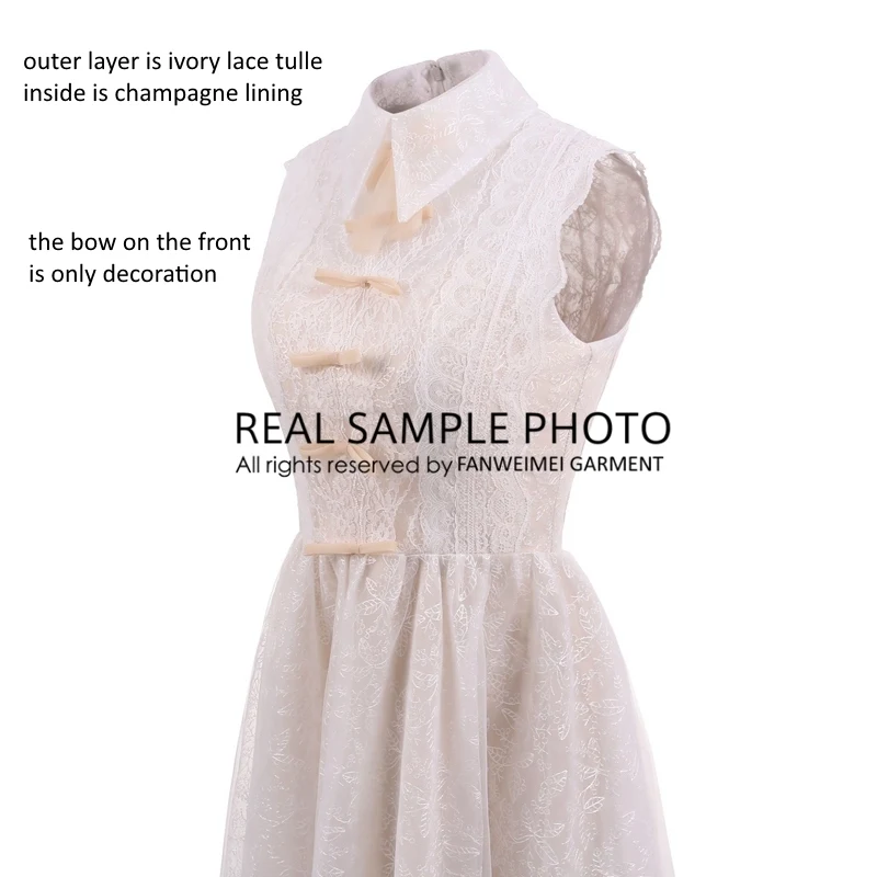 VINTEAGE Champagne lining lace dress tea length women normal daily one piece dress bridal gown bridesmaid dress real photo