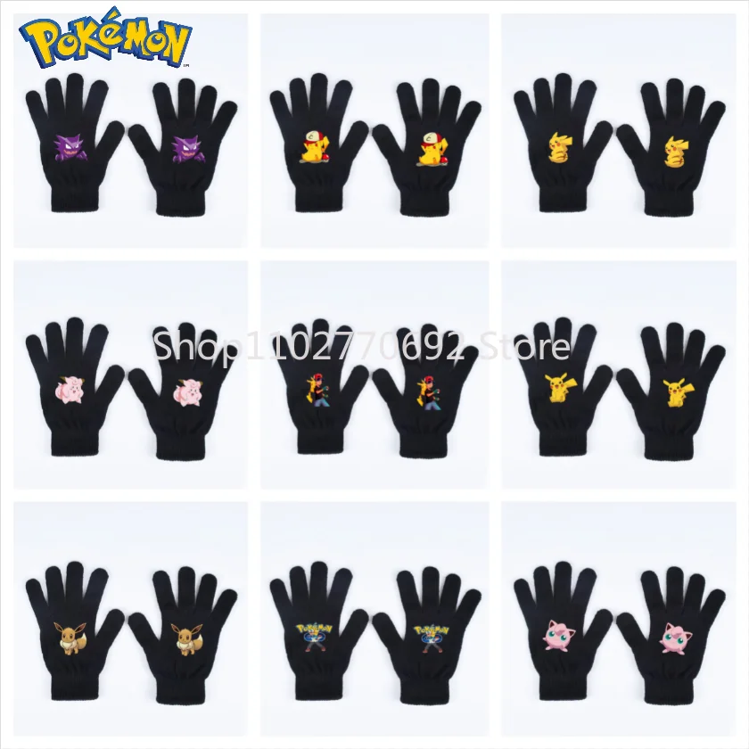 

Pokemon Pikachu Knitted Gloves Anime Figure Cartoon Men Women Warm Gloves Touch Screen Ski Cycling Gloves Toys Christmas Gift