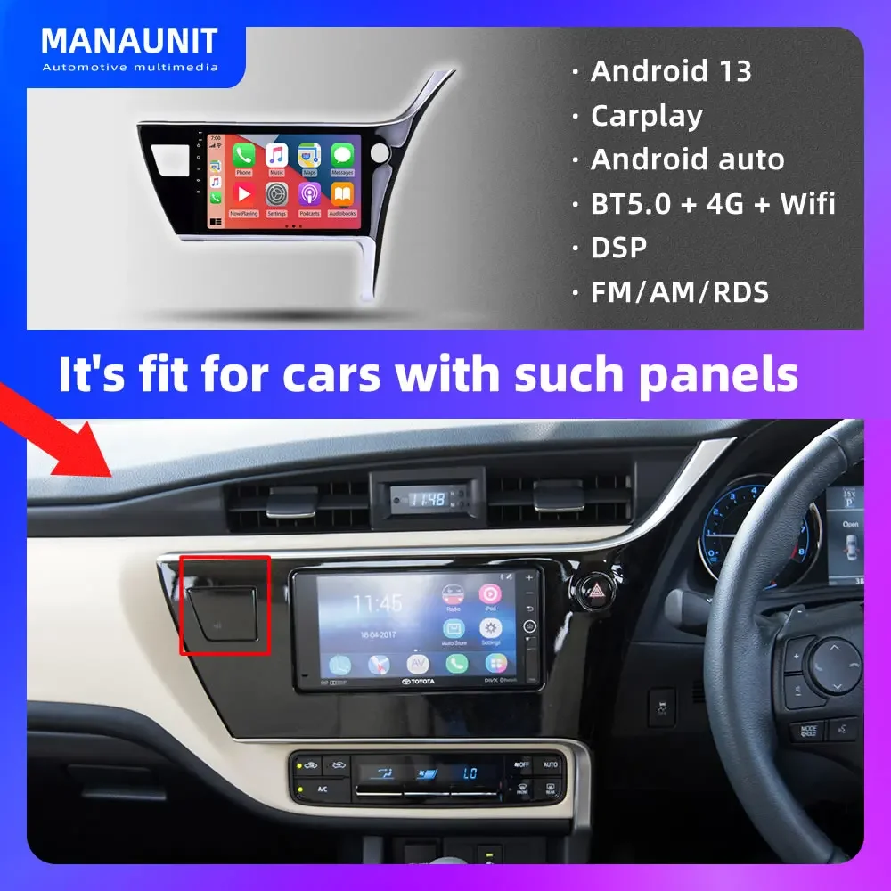 Car Multimedia Player for Corolla 11 Auris RHD 2017-2019,Carplay,Android Auto,Radio,Video,Navigation,GPS,DVD,Stereo,Head Unit