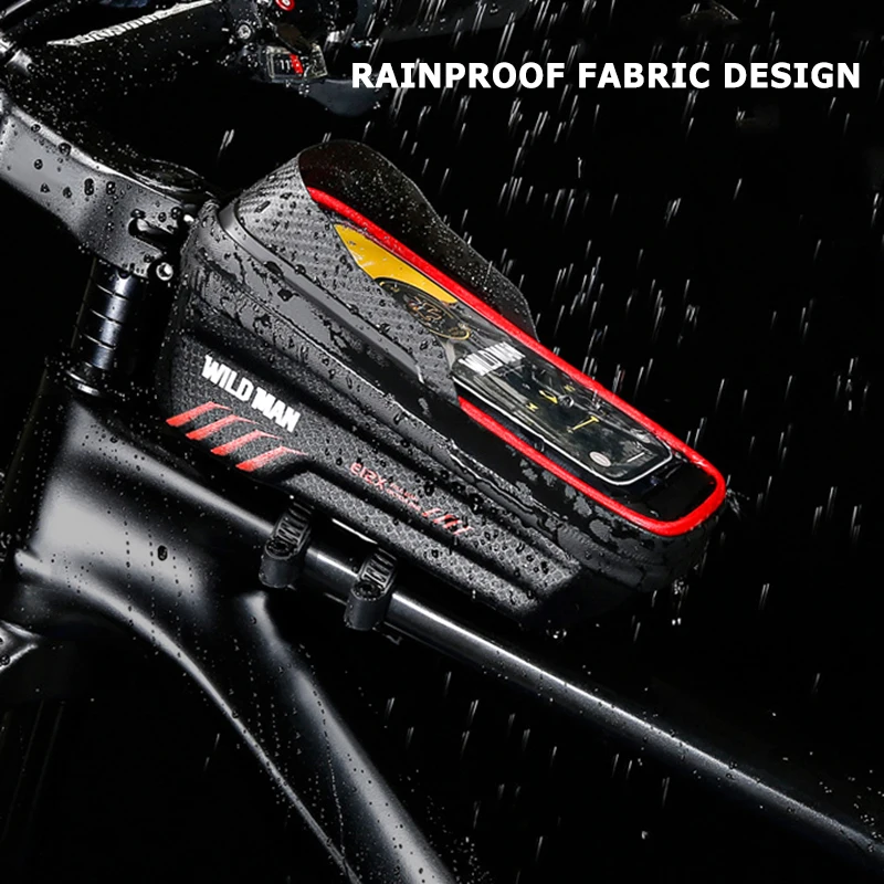 WILD MAN Front Bicycle Frame Bag  Rainproof  Touch Screen Bicycle Bag Phone 6.8INCH Hard Shell Bike Bag Mtb Accessories