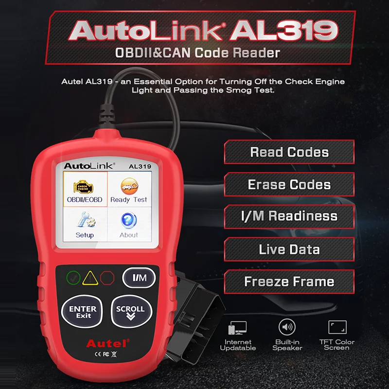 Autel AL319 OBD2 Code Reader CAN Auto Car Scanner Automotive Diagnostic Tool for OBDII System Basic OBD 2 Functions