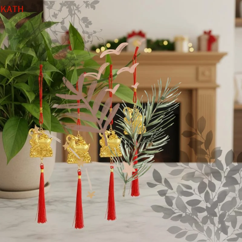 1Pc Gold Lucky Design Red Tassels Chinese New Year 2027 Goat Hanging Ornaments For Spring Festival Home Wall Decor