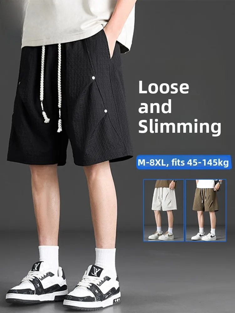 

MoChao American Sle plus Size orts Men's Summer Pleated Sport Mid-Pants Loose Casual Straight Leg Five-Quarter Pants
