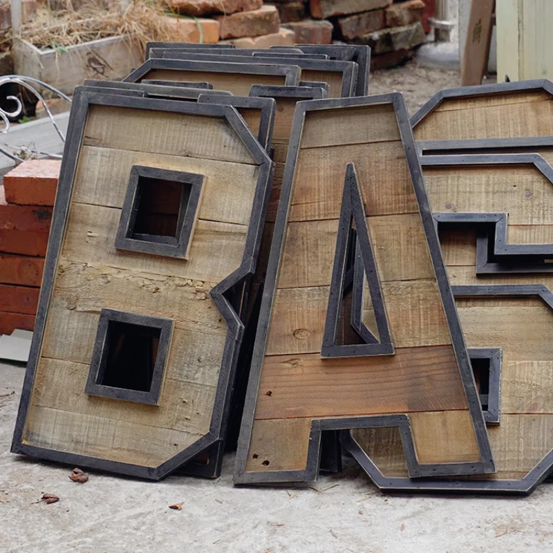 

Vintage Industrial Letter Wall Decor, Wooden Rustic Bar Sign, Coffee Shop Wall Hanging, Creative Wall Art for Bars & Cafes