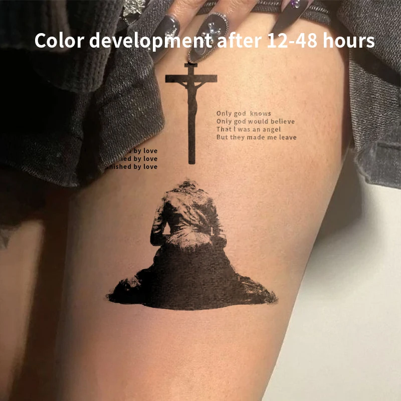 الصلاة الصليب العشبية لصاقات وشم للمرأة الرجال الذراع المؤقتة مقاوم للماء الوشم الجسم وهمية الوشم هالوين Y2K جديد 2025