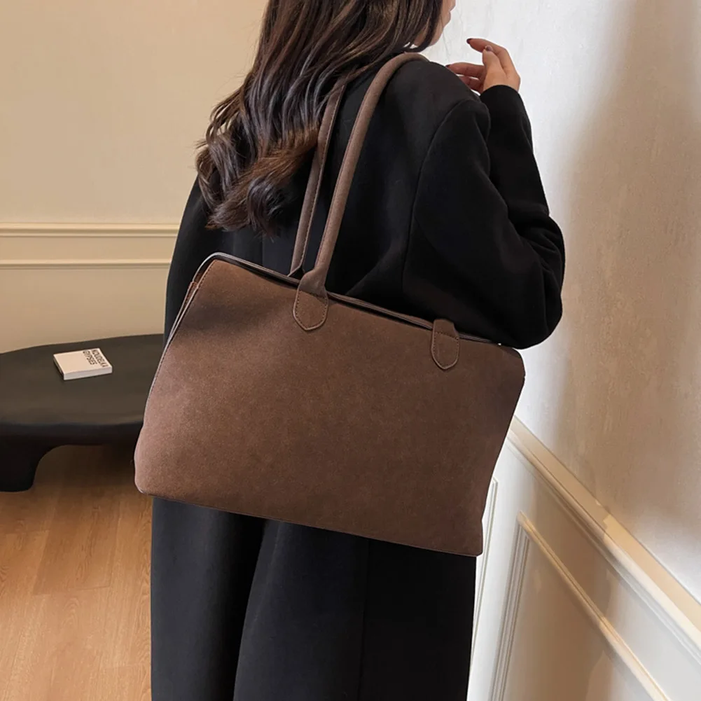 

Сумка с верхней ручкой из замши, однотонная, в ретро-стиле, для женщин и мужчин, с внутренним карманом, модная сумка-тоут, сумка-сэтчел, сумка для работы и путешествий